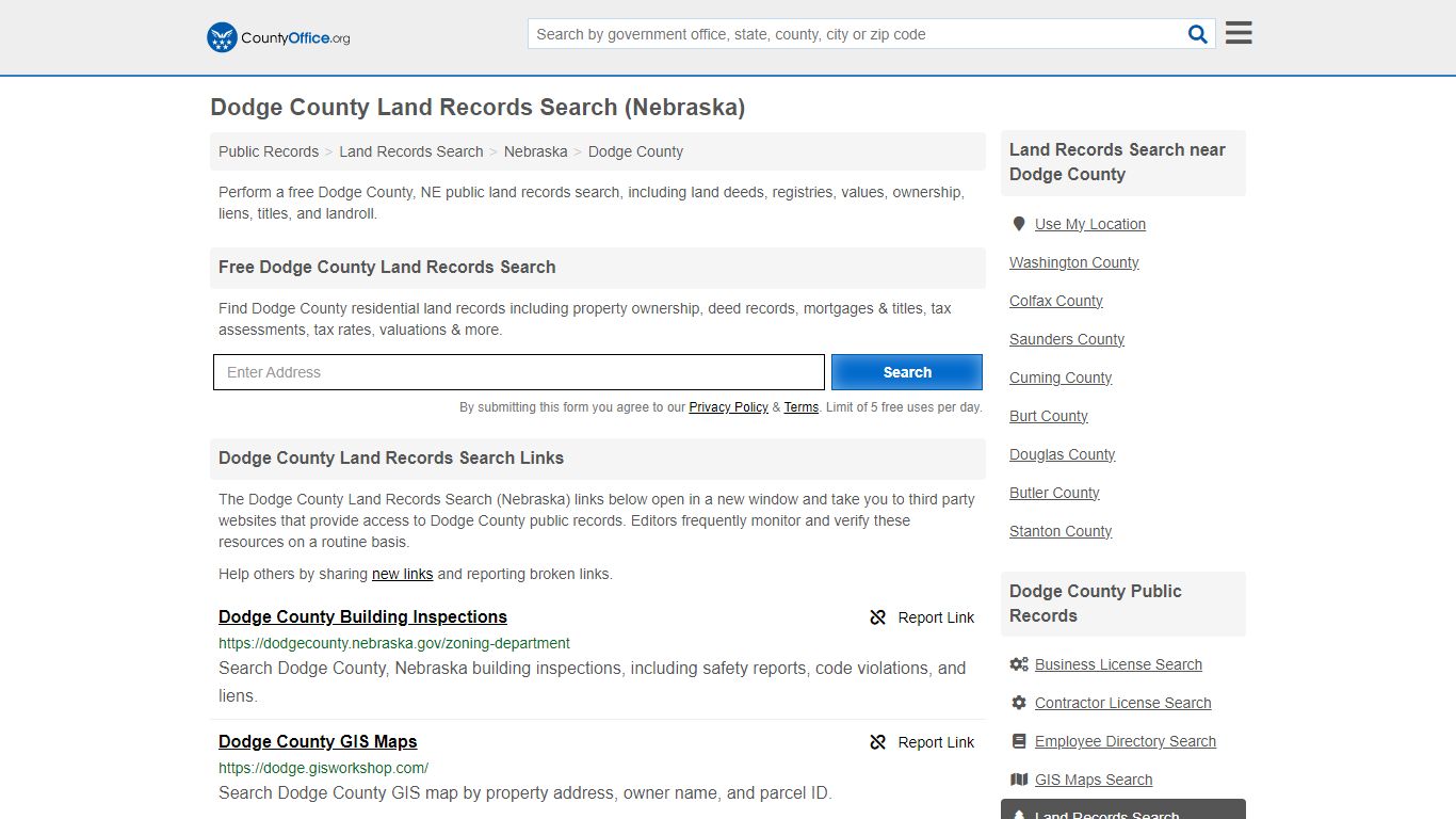 Dodge County Land Records Search (Nebraska) - County Office